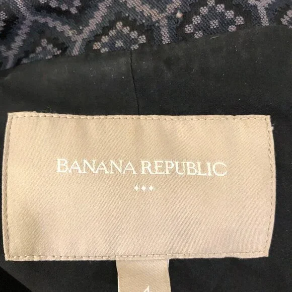 Banana Republic Women's Size 4 Open Front Textured Printed Blazer Drk Gray/Black - Picture 8 of 11